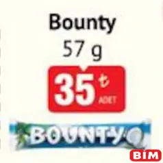 BOUNTY ÇİKOLATA 57 G fiyat ve kampanya bilgisi